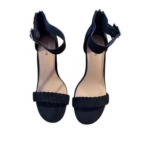 Torrid Black Suede Braided Ankle Strap Block Heel Sandals Women Size 8.5